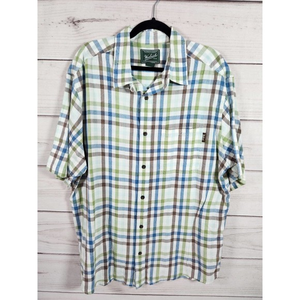 Woolrich Men's Blue Green Brown Plaid Short Sleeve Button Down Shirt‎ Size XL